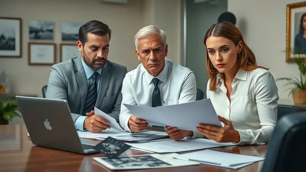 South Carolina law firm professionals investigating a dram shop case; reviewing evidence and documents in a legal office