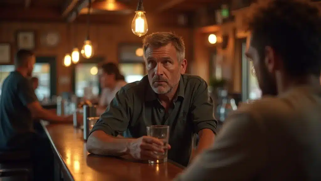 Concerned bartender in South Carolina observing a patron for signs of intoxication