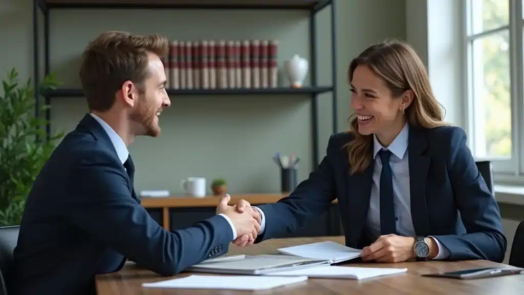 Young adult and South Carolina lawyer consulting handshake for intoxication defense
